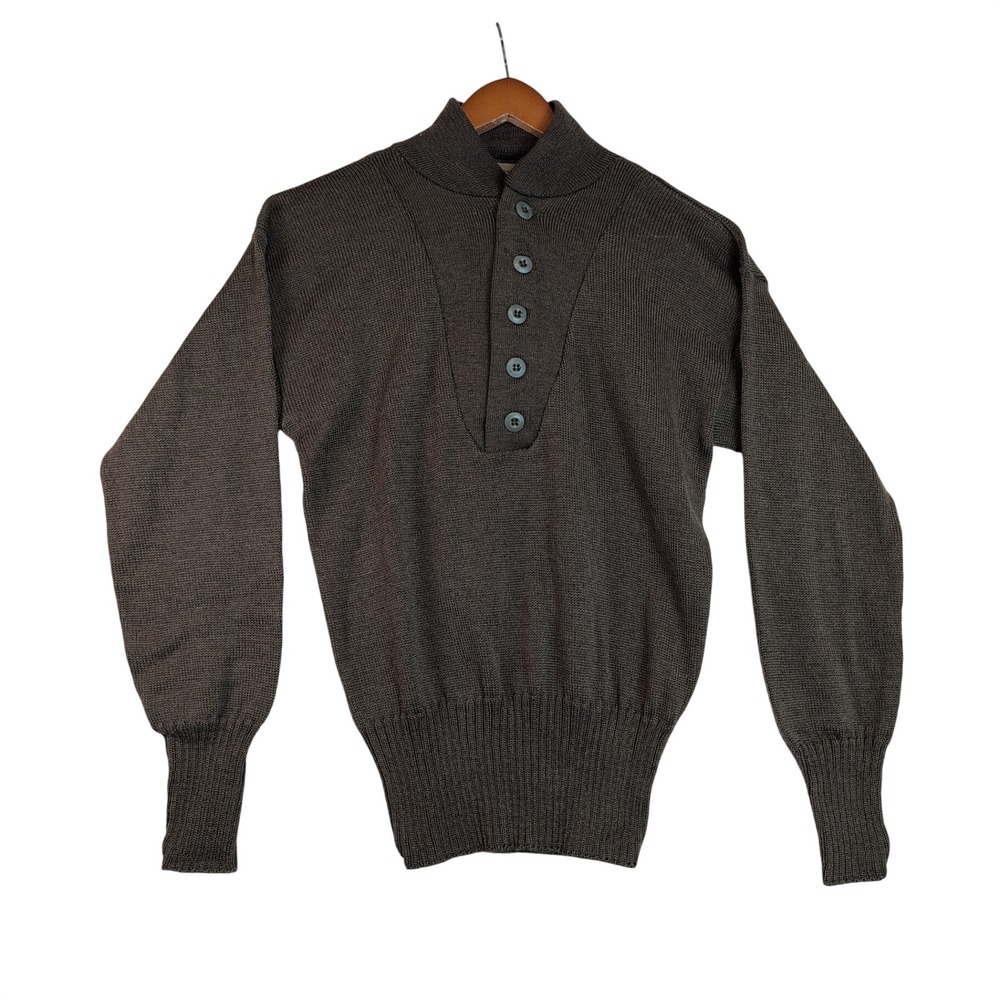 Vintage US Military 100% Wool 5 Button Henley Sweater Olive Drab Medium 38-40